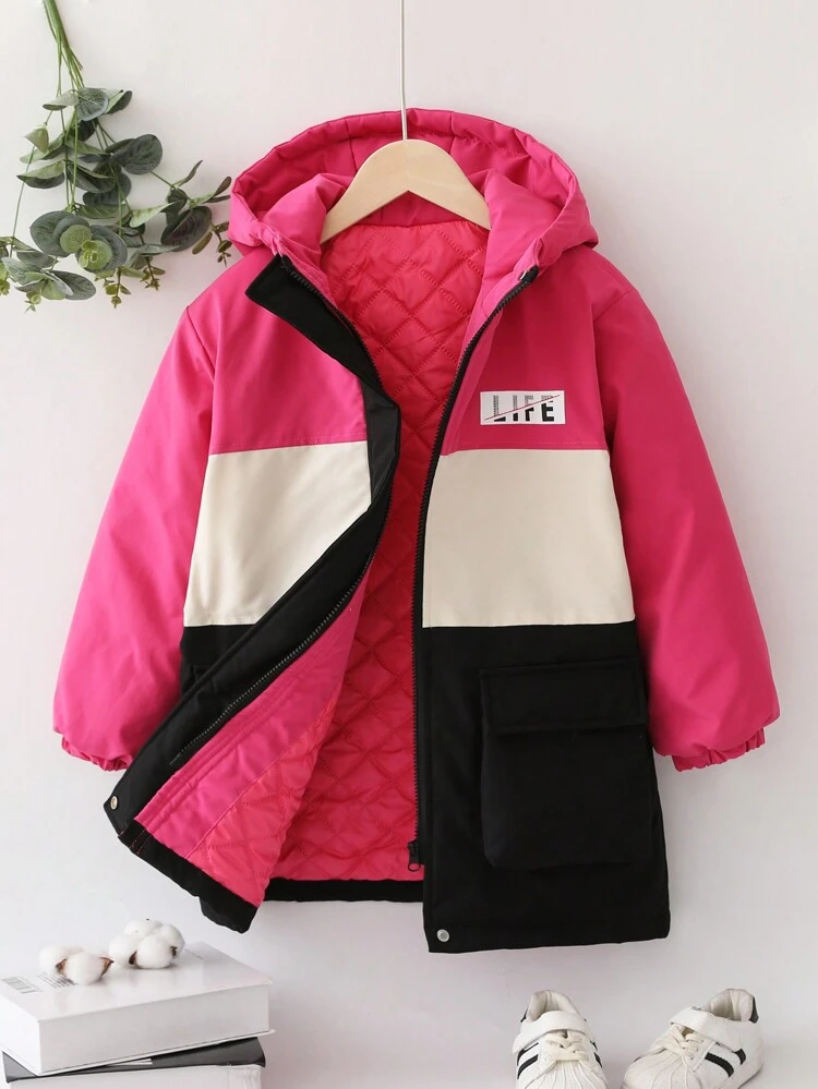 Tween Girls' Contrast Color Quilted Jacket With Ribbed Cuffs