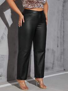Calvaya Plus Size Solid Zipper Fly Straight Leg Pants