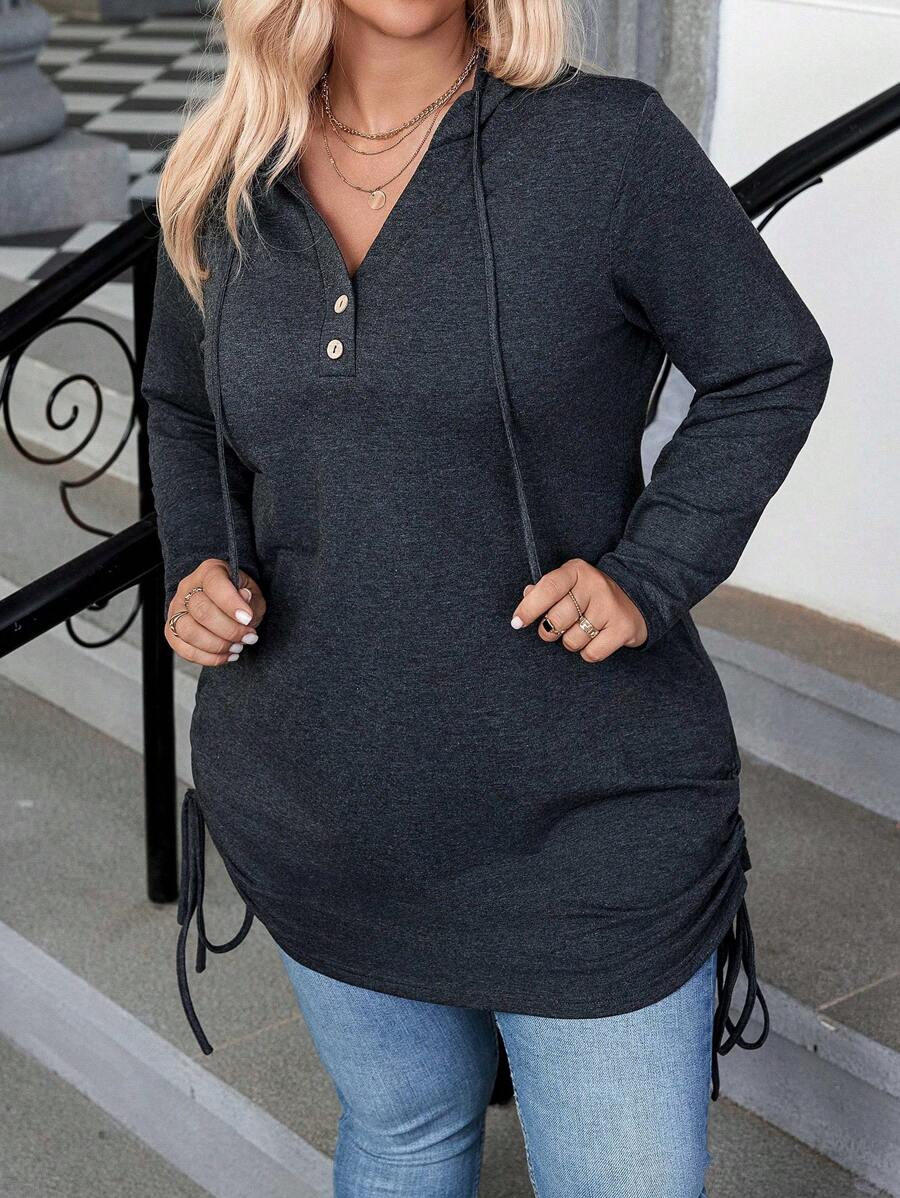 Calvaya 大尺碼抽繩連帽時尚休閒運動衫 - 深灰色 - 查看 1