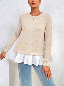 SHEIN Essnce Women's Color Block T-shirt With Ruffled Hem - Multicolor - View 1