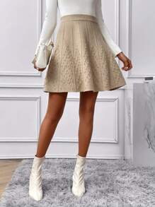SHEIN Privé Women's Knitted Skirt In Beige, Fall And Winter, Casual, Camel - Khaki - View 1