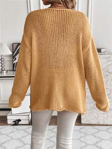 SHEIN Essnce Women's Solid Color V-neck Drop Shoulder Sweater - Yellow - View 2