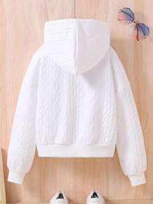 Tween 女童纯色休闲拉链连帽夹克 - 白色 - 查看 2