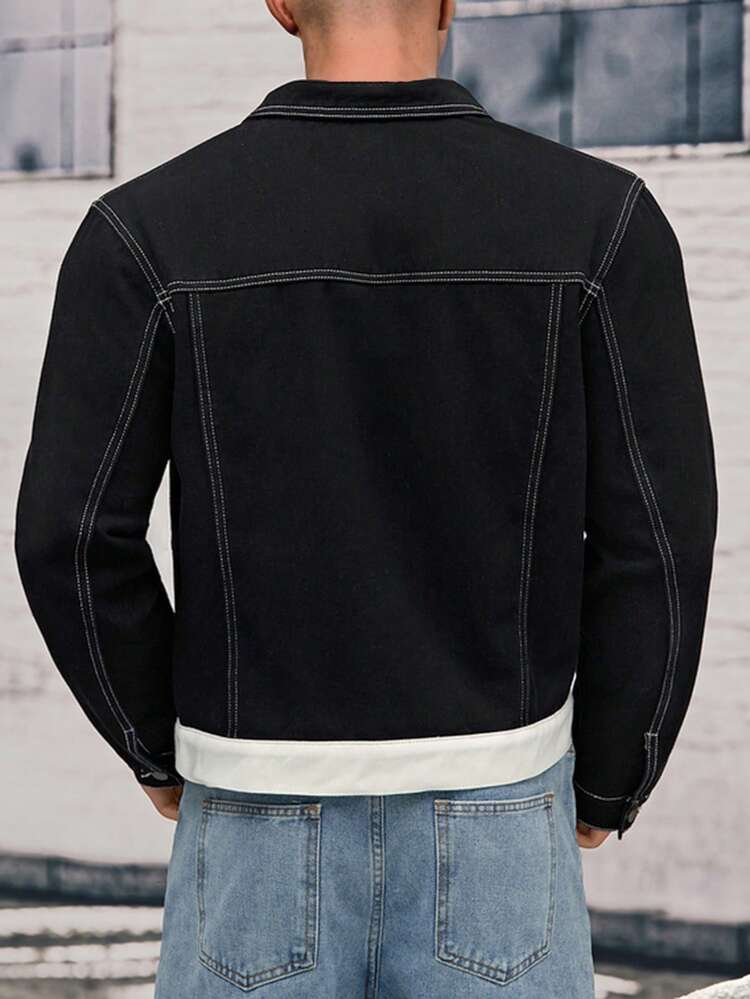 Loose Fit Men's Turn Down Collar Double Pocket Denim Jacket