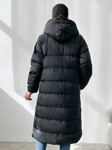 EURMUSE Women'S Hooded Long Black Padded Coat With Drawstring - Black - View 6