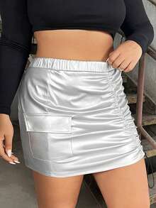 SHEIN ICON 大尺碼緊身迷你半身裙 - 銀色 - 查看 5