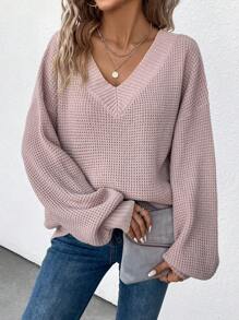 SHEIN Essnce Của phụ nữ Thả vai Áo len Với Cổ áo sơ mi - Hồng - Xem 3