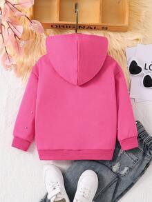 SHEIN Young Girls' Stylish & Elegant Sweatshirt With Bead Embellishments For Casual Wear - Hot Pink - View 2