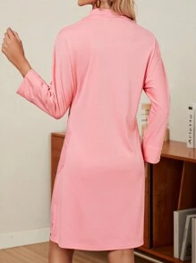 SHEIN LUNE Solid Color Zipper Half Placket Dress - Pink - View 2