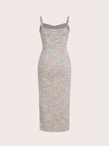 SHEINNeu Vestido de tirantes de space dye de muslo con abertura - Naranja - Ver 2