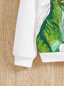 SHEIN Unisex Baby Casual Dinosaur Pattern Long Sleeve Hooded Sweatshirt 2pcs/set - Multicolor - View 4