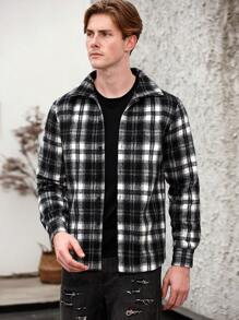 Manfinity Homme Chaqueta A Cuadros En Blanco Y Negro Para Hombre - Blanco y Negro - Ver 3