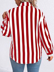 EMERY ROSE Women's Plus Size Striped Shirt For New Year Clothes Fall Cloth For Women - Red - View 2