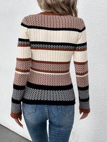 SHEIN LUNE Mô hình Chevron Khối màu Áo len - Nhiều màu - Xem 2