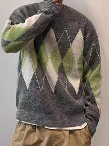 Manfinity Hypemode Men Argyle Pattern Sweater - Multicolor - View 3