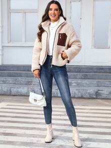 Women's Casual Faux Fur Jacket For Autumn/Winter - Beige - View 5