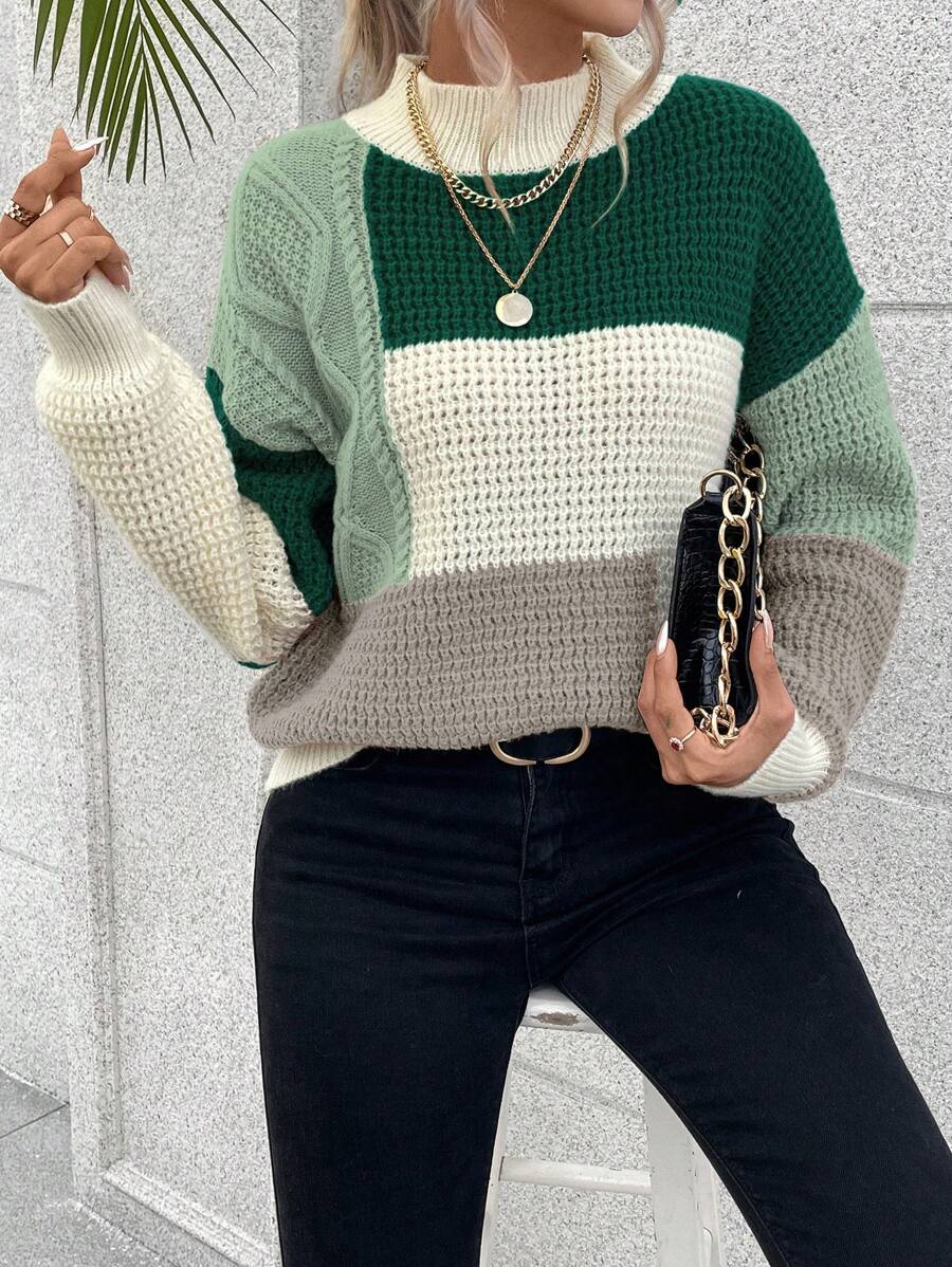 SHEIN Essnce Khối màu Thả vai Áo len - Nhiều màu - Xem 1