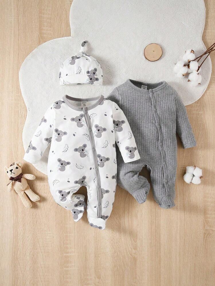 Baby Girl 2pcs Koala Print Contrast Binding Footed Jumpsuit