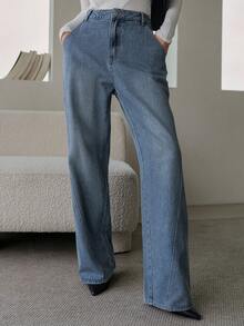 Dazy Designer Của phụ nữ Xanh Cao eo Denim Quần jean - Rửa trung bình - Xem 3