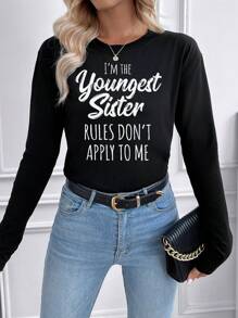 SHEIN EZwear 加大尺碼口號印花t恤 - 黑色 - 查看 3