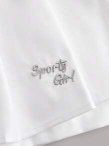 VARSITIE Letter Embroidery & Pleated A-Line Skirt,Women Tennis Outfit - White - View 5