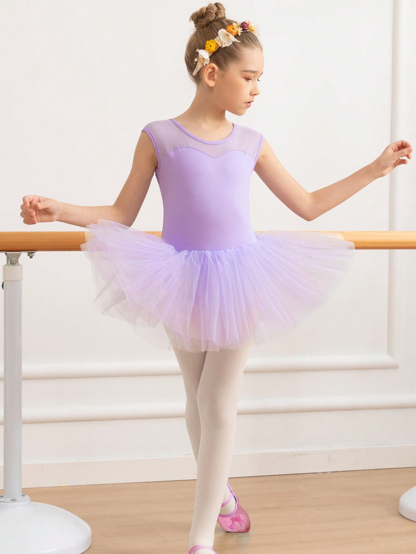 Mädchen Eiskunstlauf Kleid - Langarm Body Mit Tutu Rock & Glitzer