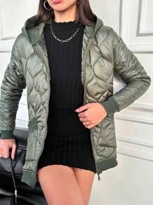 RueChic Abrigo Acolchado Con Capucha Con Cremallera