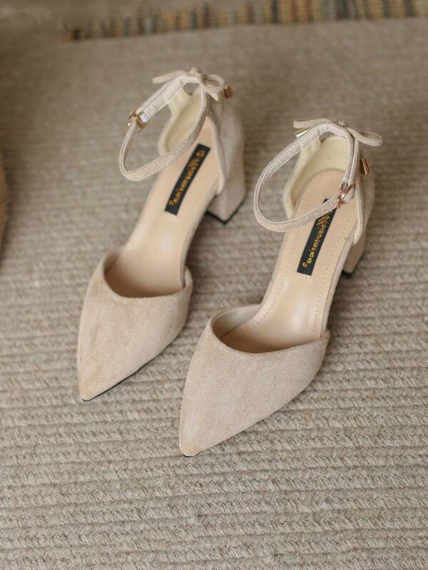 Fall/Winter 2025 Women's Pointed Toe Suede Hollow Out Bowknot Block Heel Pumps, Versatile Daily/Work Dress Shoes, Black, Plus Size, Elegant