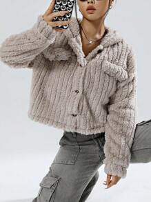 SHEIN Unity Của phụ nữ Nút lên Sang trọng áo có mũ Áo khoác - Màu Khaki - Xem 5