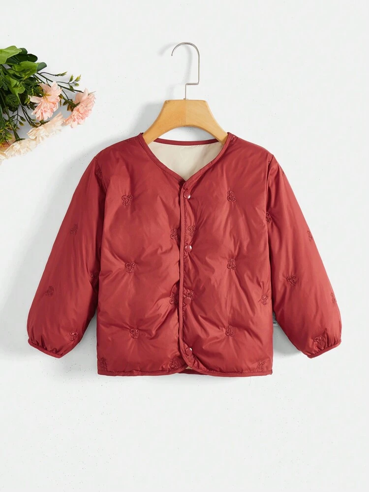 Boys' Baby Cherry Embroidery Winter Jacket