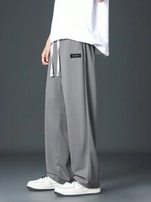 男士简约灰色抽绳腰休闲裤 - 灰色 - 查看 3