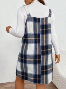 Calvaya 大尺寸雙口袋格紋連身裙 - 藍色 - 查看 3