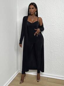 SHEIN Slayr Solid Color Jumpsuit And Jacket Two-piece Set - Black - View 6