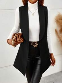 SHEIN LUNE Khăn quàng Mở Mặt trước Áo khoác Vest - màu đen - Xem 1