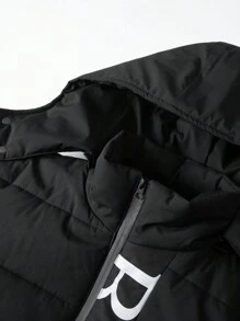 Manfinity Hypemode Áo khoác mùa đông dài tay dáng rộng có mũ dành cho nam, in chữ, kiểu dáng casual, thích hợp mặc đi chơi hoặc đi làm, áo khoác mùa đông in chữ, cho mùa thu. - màu đen - Xem 5