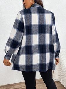 SHEIN LUNE Kích thước lớn Kẻ sọc Áo sơ mi - Xanh và trắng - Xem 2