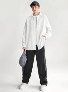 SHEIN Teen Boys' Casual Comfortable Long Sleeve Shirt With Letter Embossment - White - View 4