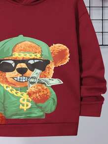 SHEIN Tween Boy Teddy Bear Pattern Sweatshirt - Red - View 4