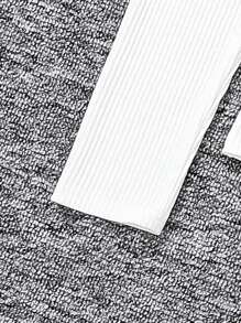 SHEIN Teenage Girls' Knitted Ribbed High Neck T-shirt And V-neck Pu Suspender Dress Two Piece Set