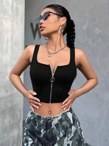 SHEIN EZwear Zip Up Crop Tank Top