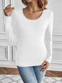 SHEIN LUNE 圓領保暖內裡 T-Shirt - 白色 - 查看 5