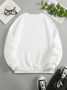 SHEIN EZwear 女款大輪廓字母印花落肩套頭衫 - 白色 - 查看 2