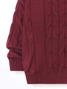 SHEIN 男孩休閒寬鬆高領套頭毛衣,長袖,適用於青少年 - 酒紅色 - 查看 4