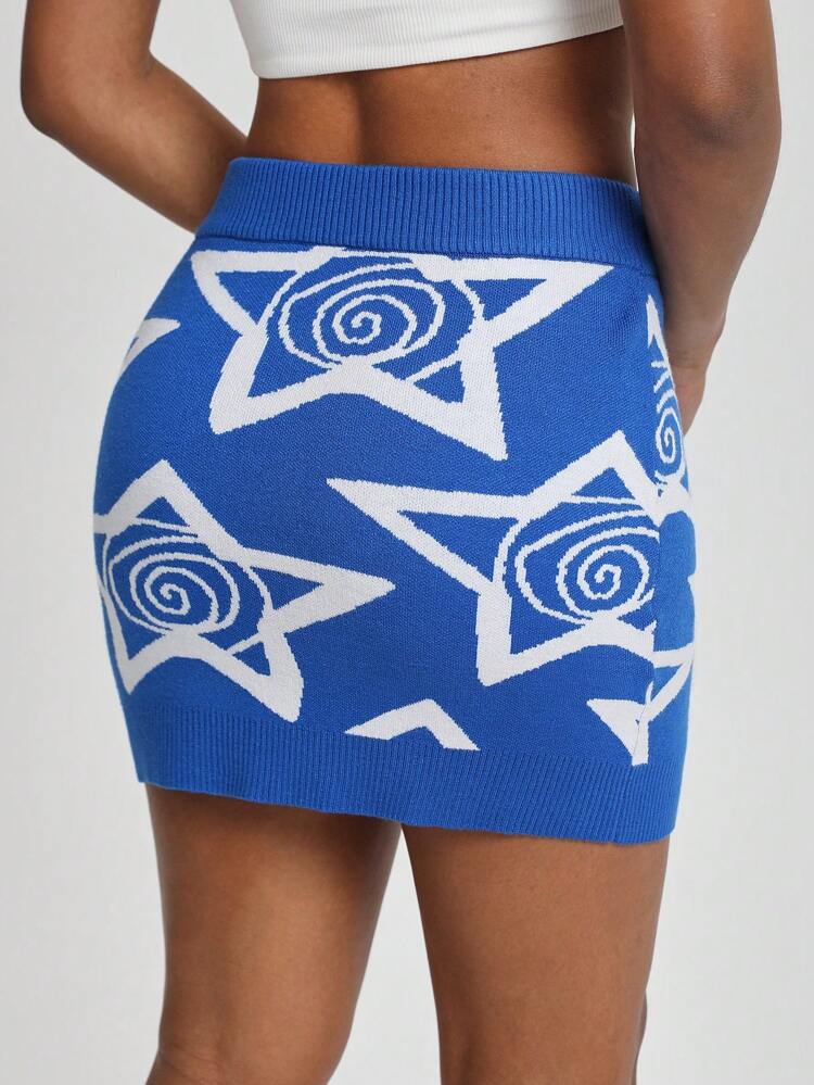 Artist Star Pattern Bodycon Elegant Sweater Skirt, For Holiday, Party, Vacation, Festival, Ibiza Fits