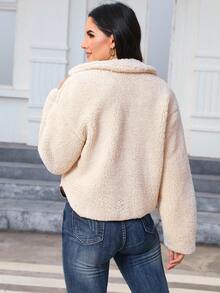 Women's Casual Faux Fur Jacket For Autumn/Winter - Beige - View 2
