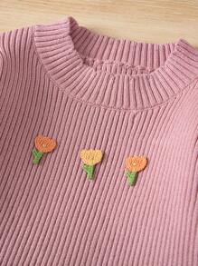 SHEIN Ensemble De Pull À Fleurs 3d Pour Bébé Filles Et Pantalon Tricoté Décoré