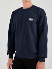 RueChic Men's Round Neck Sweatshirt With Text Print - Black - View 5