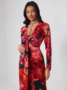 VALERIA GÓMEZ Designer Printed Wrap V-Neck Elegant Dress, For Holiday, Party, Birthday Outfits, Festival, Wedding Prom Dress - Multicolor - View 3
