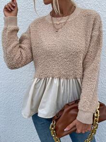 SHEIN LUNE Đúng mốt Của phụ nữ Sang trọng Vá lại Áo len - Màu Khaki - Xem 6