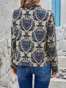 SHEIN Clasi 女式錦緞印花襯衫 - 藍色 - 查看 2